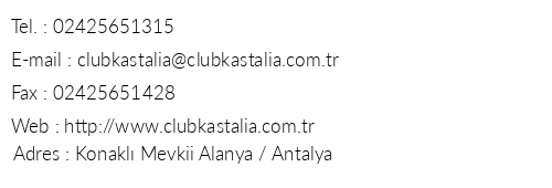Club Kastalia telefon numaralar, faks, e-mail, posta adresi ve iletiim bilgileri